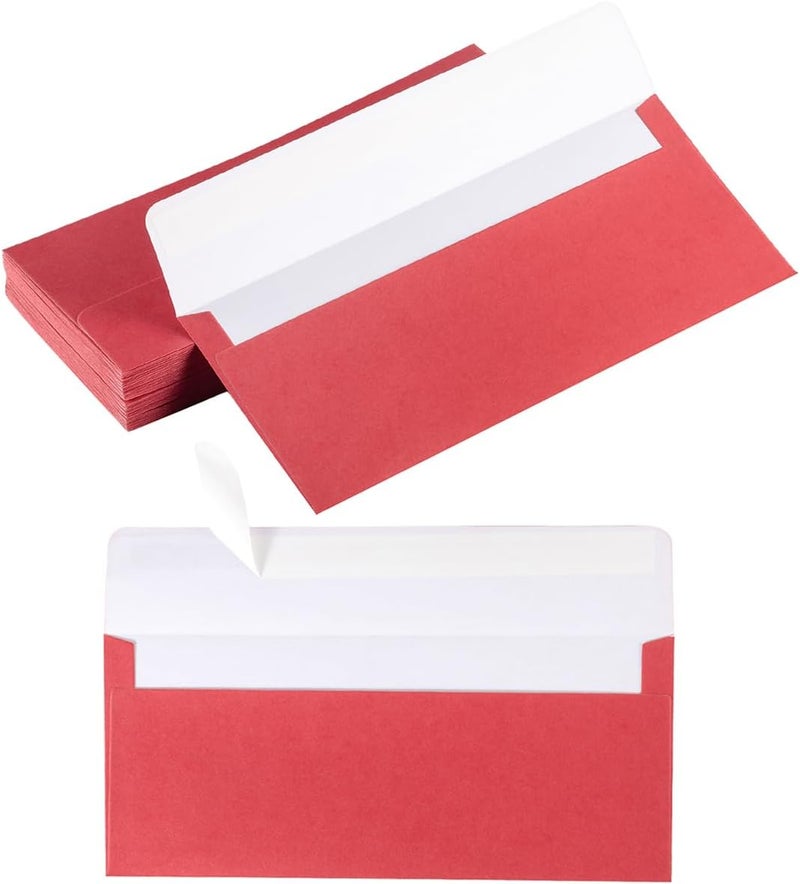 Wishop 50 Pack Shiny #10 Business Envelopes Self Seal Standard Envelopes with Gold Stickers for Office Checks, Business Cards, Letter Mailing Invoices, 4.13 x 9.49 Inches (Red) - Image 1